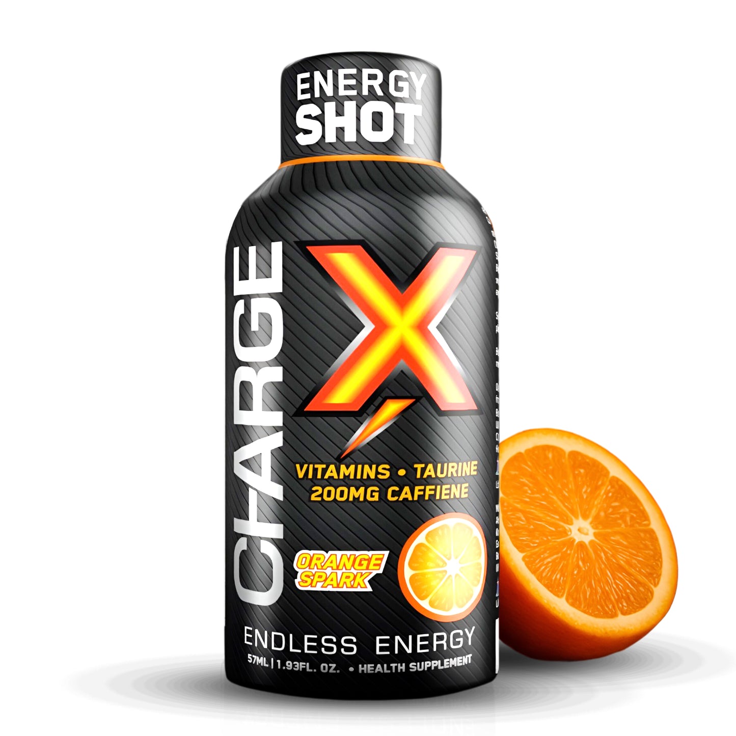 Charge X Energy Shot – Orange Spark | 200mg Caffeine | Pack of 12 (57ml Each) | Sugar-Free | Vitamins + Taurine | Long-Lasting Energy Boost