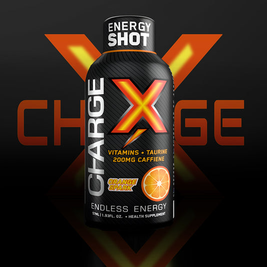 Charge X Energy Shot – Orange Spark | 200mg Caffeine | Pack of 12 (57ml Each) | Sugar-Free | Vitamins + Taurine | Long-Lasting Energy Boost