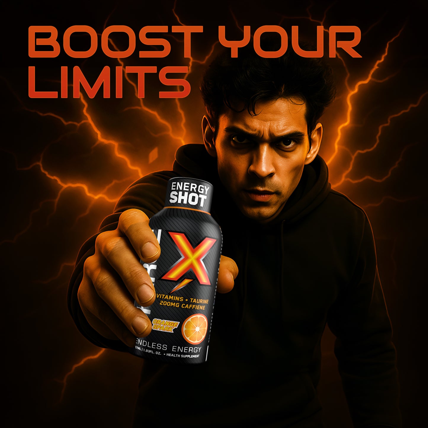Charge X Energy Shot – Orange Spark | 200mg Caffeine | Pack of 12 (57ml Each) | Sugar-Free | Vitamins + Taurine | Long-Lasting Energy Boost