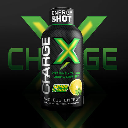 Charge X Energy Shot – Lemon & Mint | 200mg Caffeine | Pack of 12 (57ml Each) | Sugar-Free | Vitamins + Taurine | Clean Instant Energy Boost