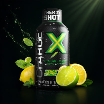 Charge X Energy Shot – Lemon & Mint | 200mg Caffeine | Pack of 12 (57ml Each) | Sugar-Free | Vitamins + Taurine | Clean Instant Energy Boost