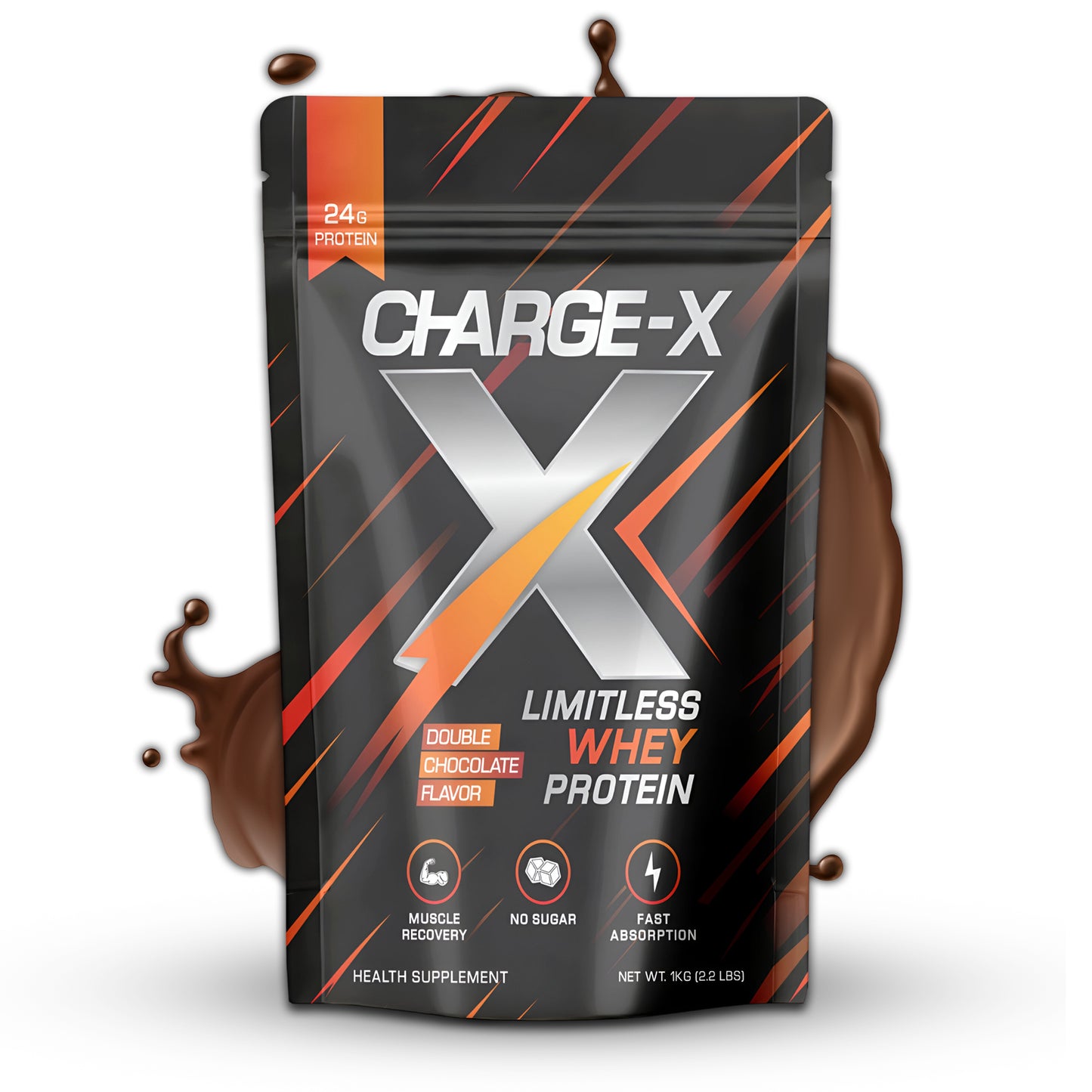 Charge-X Limitless Whey Protein – 1KG | 24g Protein per Scoop | Double Chocolate Flavor | Muscle Recovery | Sugar-Free | Fast Absorption