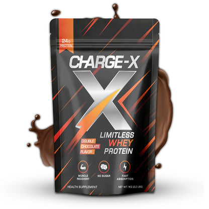 Charge-X Limitless Whey Protein – 1KG | 24g Protein per Scoop | Double Chocolate Flavor | Muscle Recovery | Sugar-Free | Fast Absorption